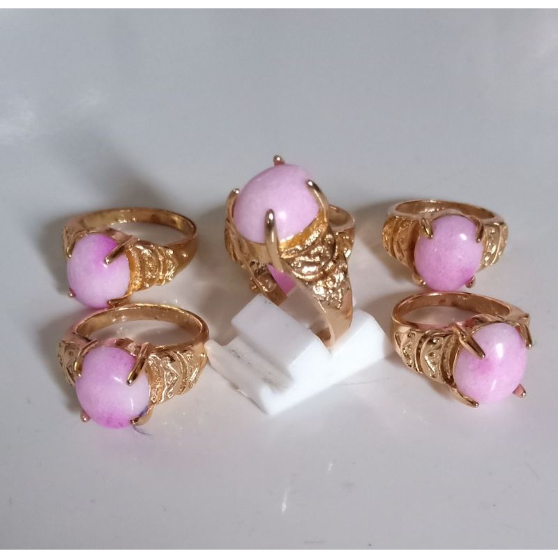 Cincin Batu Giok Merah Muda Pria Wanita