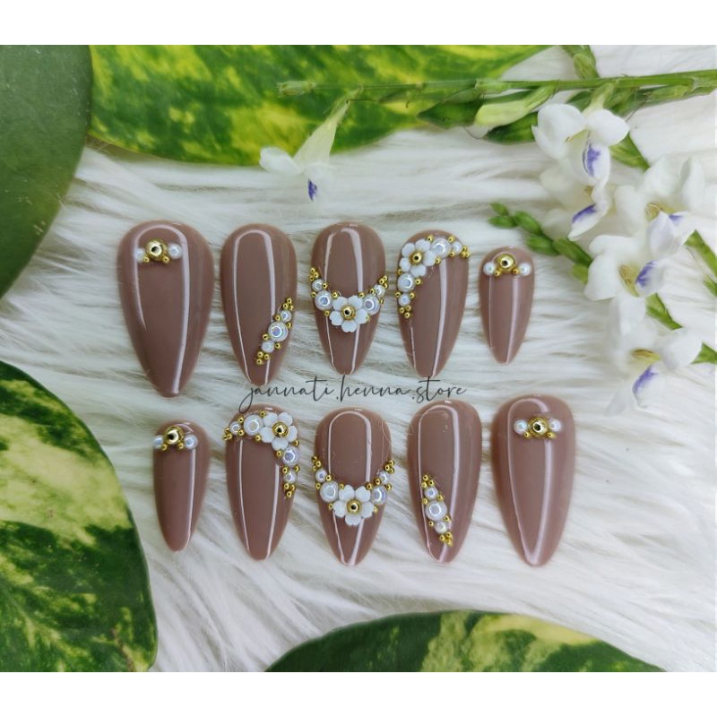 KUKU PALSU HANDMADE NAIL ART 3D NAIL ART PENGANTIN  HENNA KUKU PALSU HENNA MERAH KUKU PALSU AKRILIK