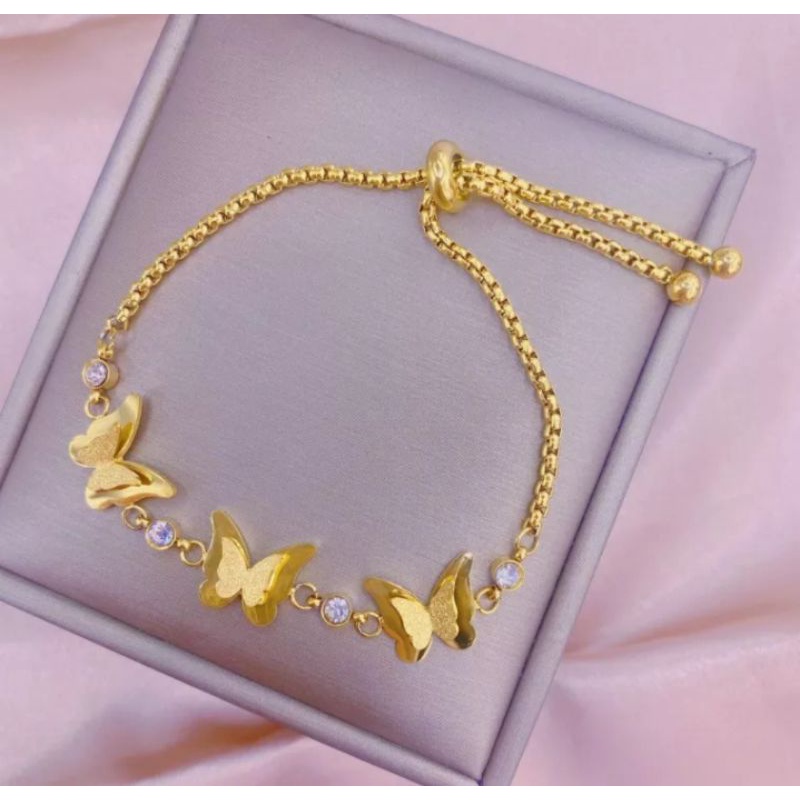 Gelang Serut wanita Gold Kupu Titanium Anti Karat