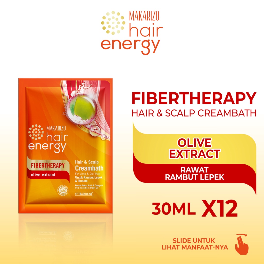 PAKET ISI 12 - Makarizo Hair Energy Fibertherapy Hair & Scalp Creambath Olive 30 mL u/ rambut lepek