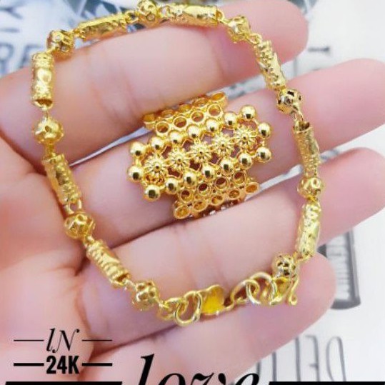 Xuping Set Perhiasan Gelang dan Cincin Lapis Emas 24K Terlaris E363