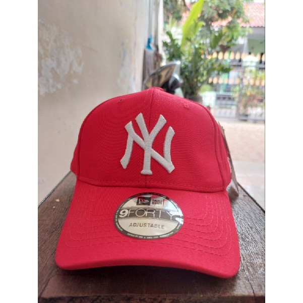 Topi Mlb x New Era NY Merah Logo Putih Original