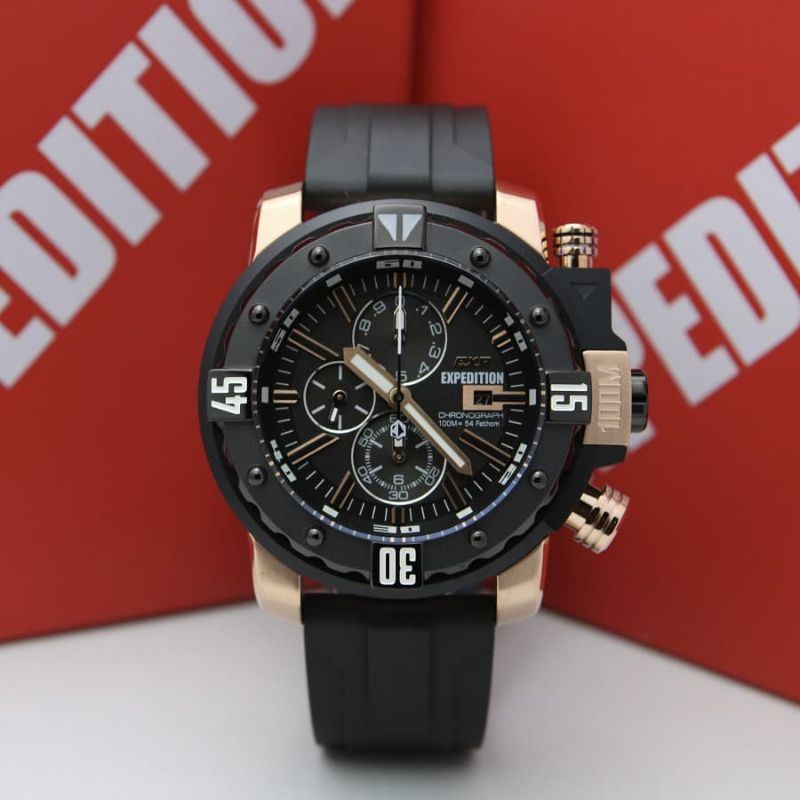 Jam Tangan Expedition EXP E 302 Pria / E302 MC Black / Rosegold Original