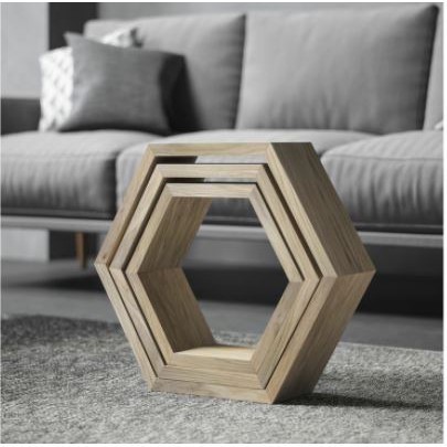 RAK KAYU HEXAGONAL SET 3PCS RAK SEGI ENAM RAK DINDING MINIMALIS