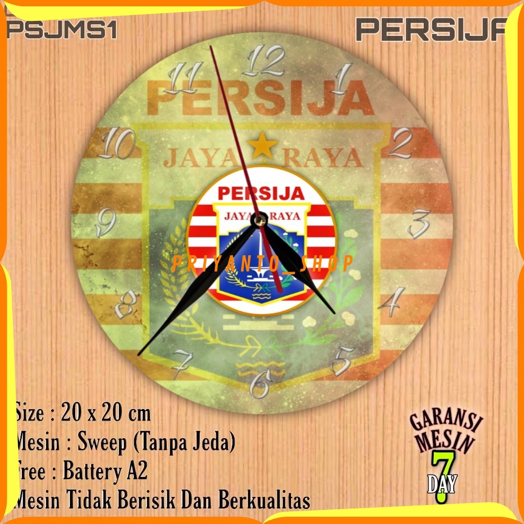 Jam Dinding Karakter Team Club Klub Sepakbola PERSIJA JAKARTA Mesin Halus Sweep