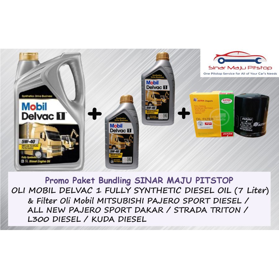 Paket Oli MOBIL DELVAC 1 DIESEL 5W-40 FULL SYN 7 LITER & FILTER OLI MITSUBISHI L300 & KUDA DIESEL