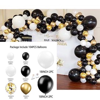 Jual paket dekorasi garland rantai arch 104 pcs balon hitam putih gold