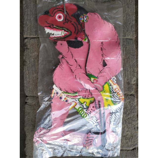 (BISA COD) KERAJINAN WAYANG KULIT BUTO RAKSASA GULUNG WARNA MERAH MUDA UKURAN BESAR 40x30 cm