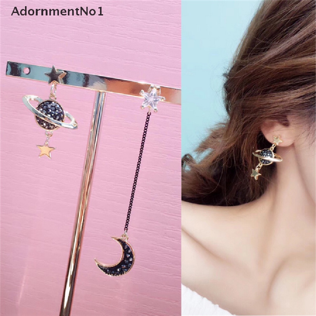 (AdornmentNo1) Anting Tusuk Gantung Asimetris Desain Bulan / Bintang / Planet Hias Kristal Untuk Wanita