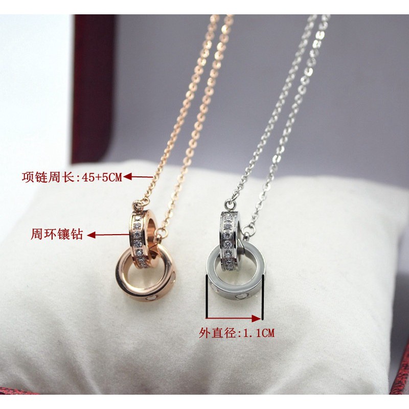 Kalung Rantai Klavikula Pendek Dengan Liontin Cincin Ganda Bahan Titanium Steel Hypoallergenic