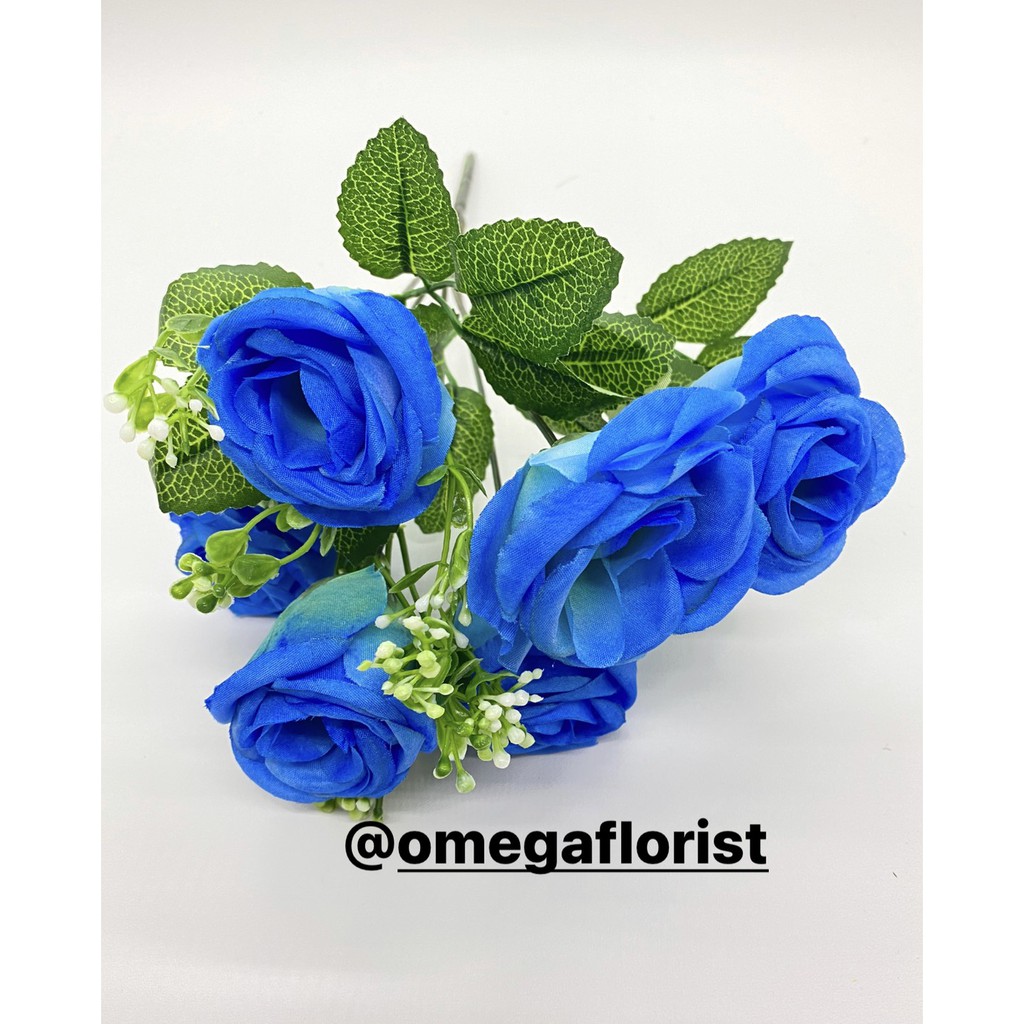 Bunga Kuncup Tropis Rose Artificial Bunga Artificial/Bunga Plastik/Bunga Dekorasi/Dekorasi Pernikahan/Pernikahan-Biru