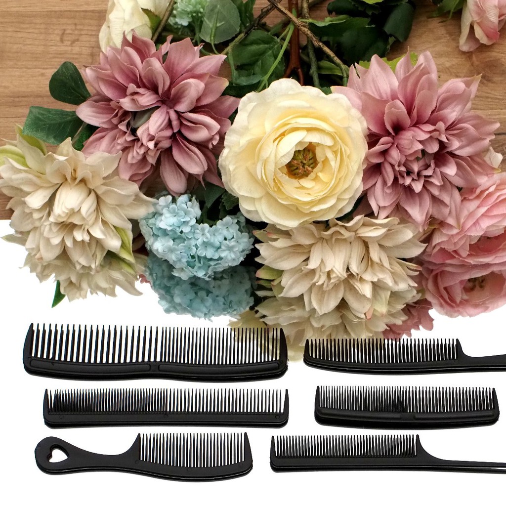 Sisir Rambut SET ISI 6 PCS Hitam Polos Sisir Salon Serbaguna Hair Styling Sisir Potong Ekor Tipis Rata Murah 6 in 1