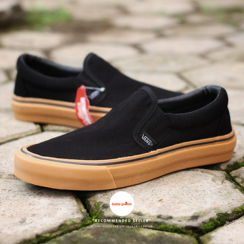 PROMO Sepatu Slip On Pria dan Wanita | Vans Slip On Black Sol Gum Premium, Import Quality, Tag Made in China, Harga Murah