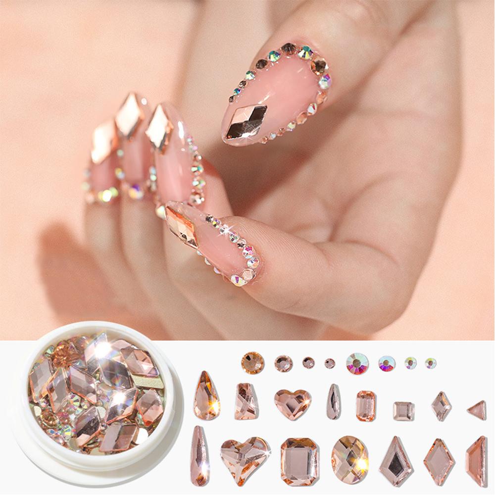 Agustina Kuku Rhinestones Champagne Mixed-size Flatback Strass Kristal Akrilik DIY Nail Art Dekorasi