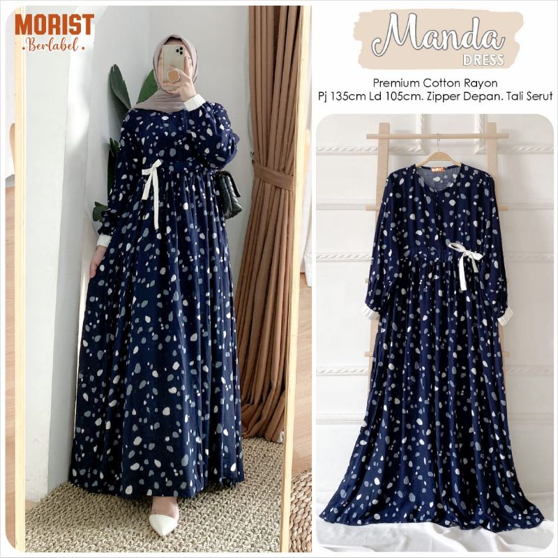 MANDA DRESS BY MORIST BERLABEL/DRESS NAVY/HOMEDRESS RAYON/DRESS RAYON MOTOF/GAMIS RAYON/DRESS MOTIF