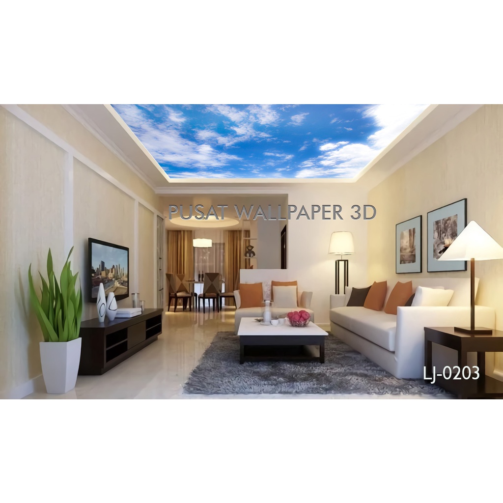 Cetak Wallpaper Plafon 3D Motif Awan Cerah
