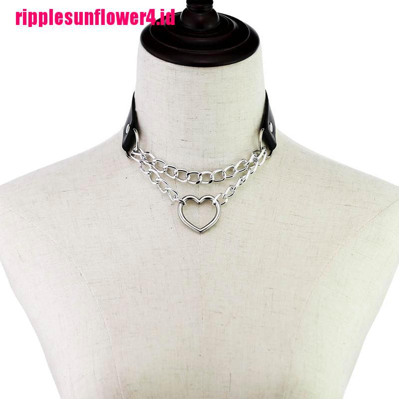 Kalung Choker Bahan Kulit Dengan Liontin Hati Gaya Gothic Punk