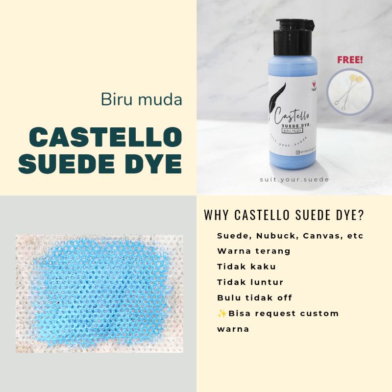 Castello suede dye BIRU MUDA tas sepatu suede nubuck kanvas