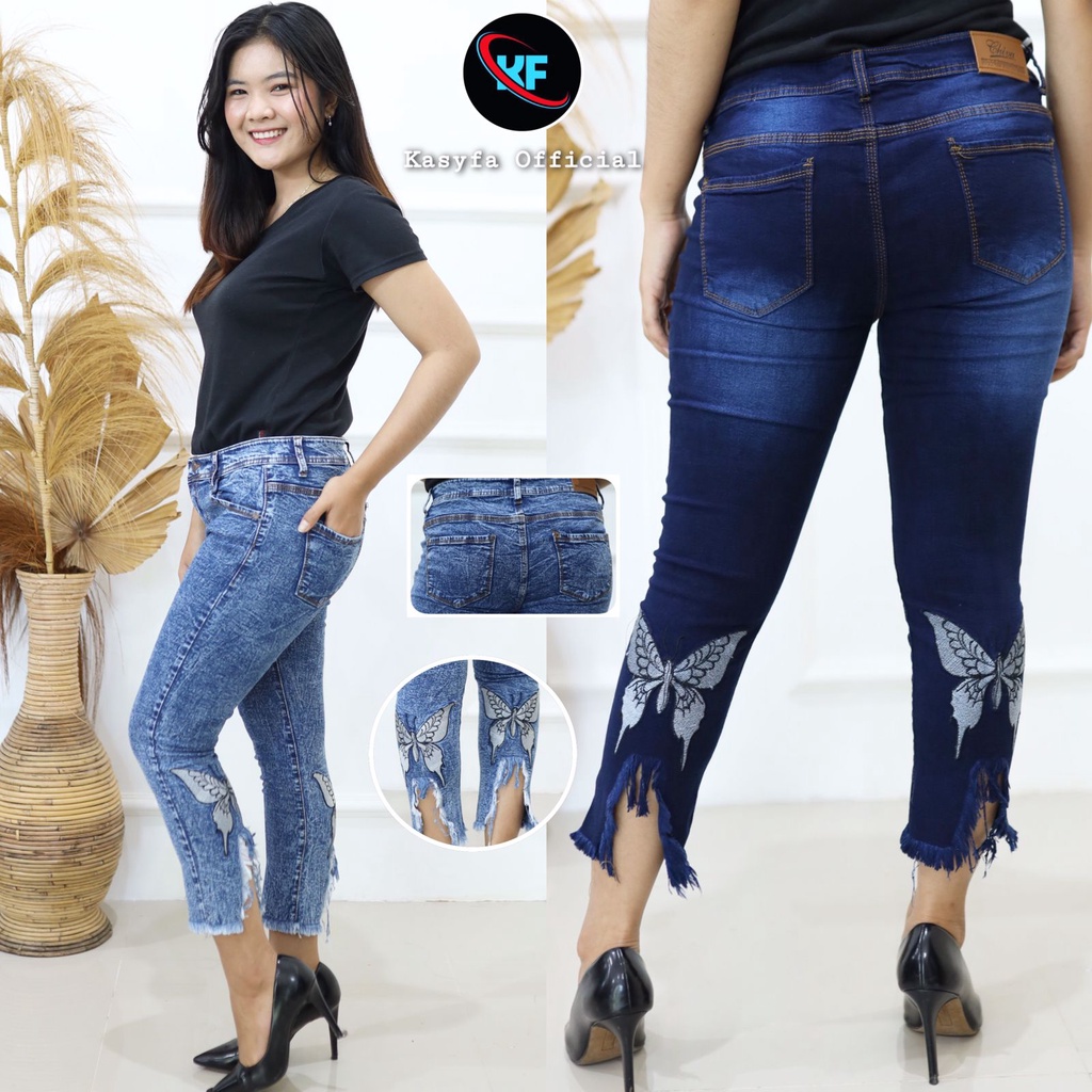 SELBY CELANA JEANS WANITA BORDIR KUPU BACK RIBBON