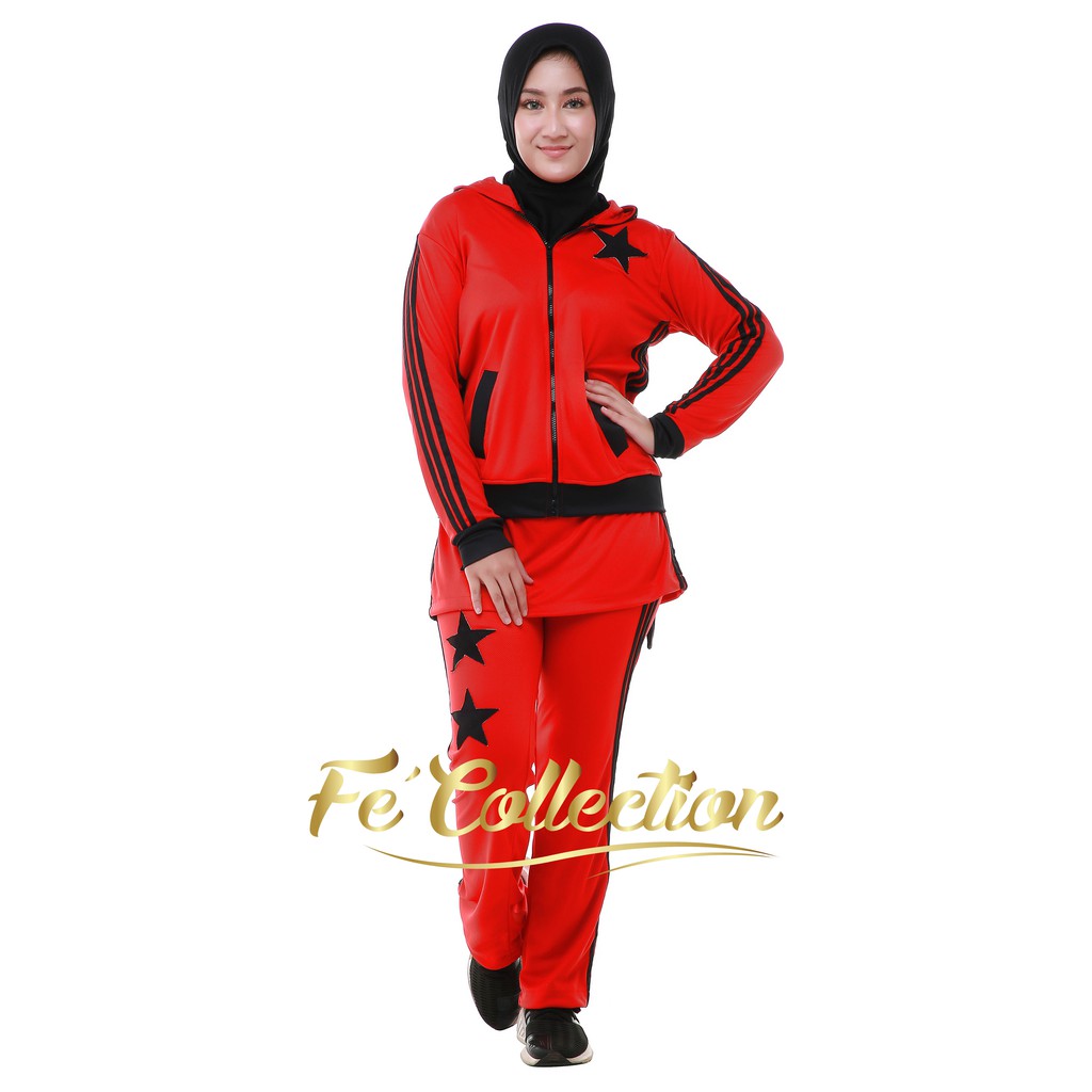 Baju senam rok aerobic/baju senam zumba/ baju senam muslim rok pink list hitam