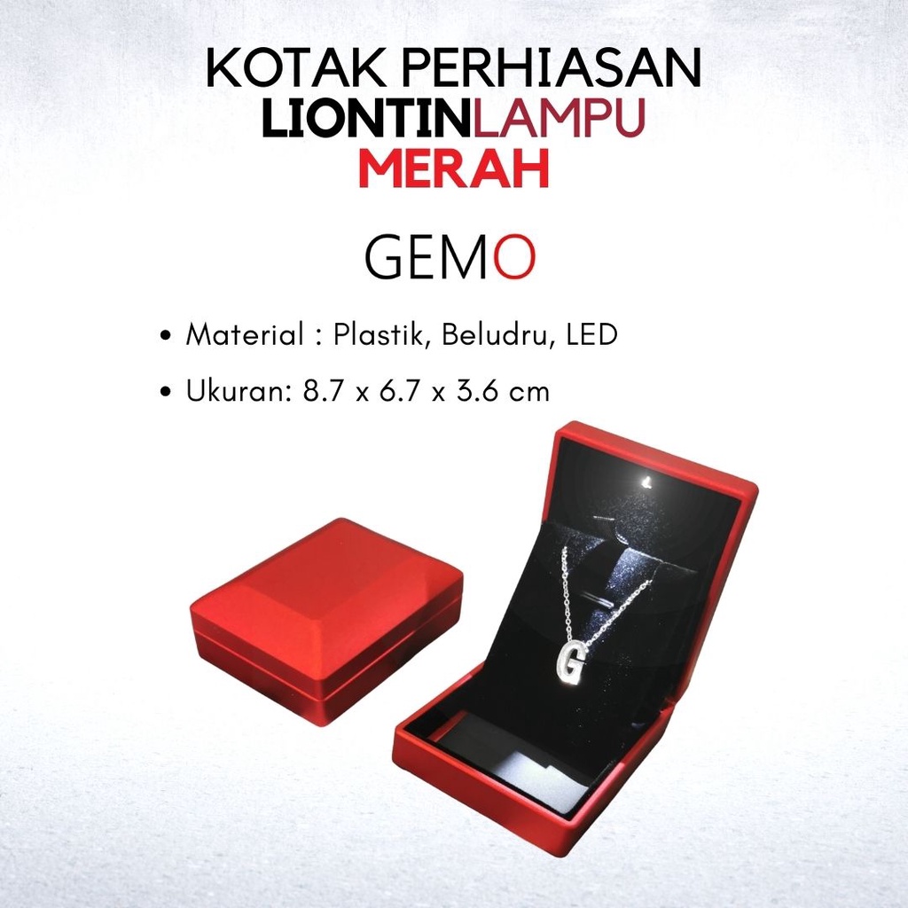 Kotak Perhiasan Berlampu Warna Merah Set / Cincin / Liontin / Gelang / Kalung Koye / Jewelry Box Tempat Perhiasan Lampu LED Murah Cocok Untuk Gift / Hadiah, Lamaran, Mahar Pernikahan, Hantaran Tunangan, Seserahan Pernikahan