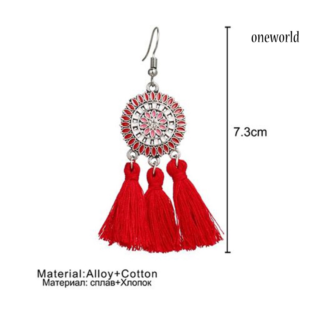 OW@ Earrings Bohemian Charming Look Alloy Sunflower Tassel Dangle Jewelry Earrings for Birthday