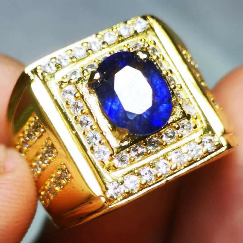 Cincin Pria Cincin Wanita Batu Permata Natural Blue Sapphire