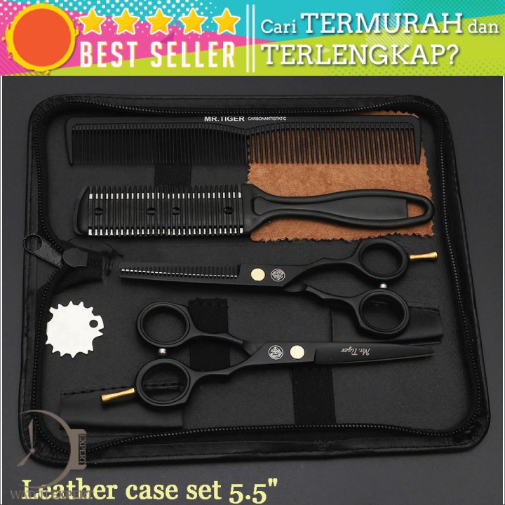 Bisa COD Set Gunting Rambut Professional Barber Hairdressing Scissors 5.5 Inch 2 PCS with Razor Comb - MrTiger 440C