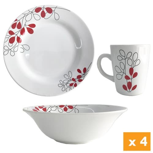 Dinner Set Keramik Merah Putih Amalthea (12 Pcs)