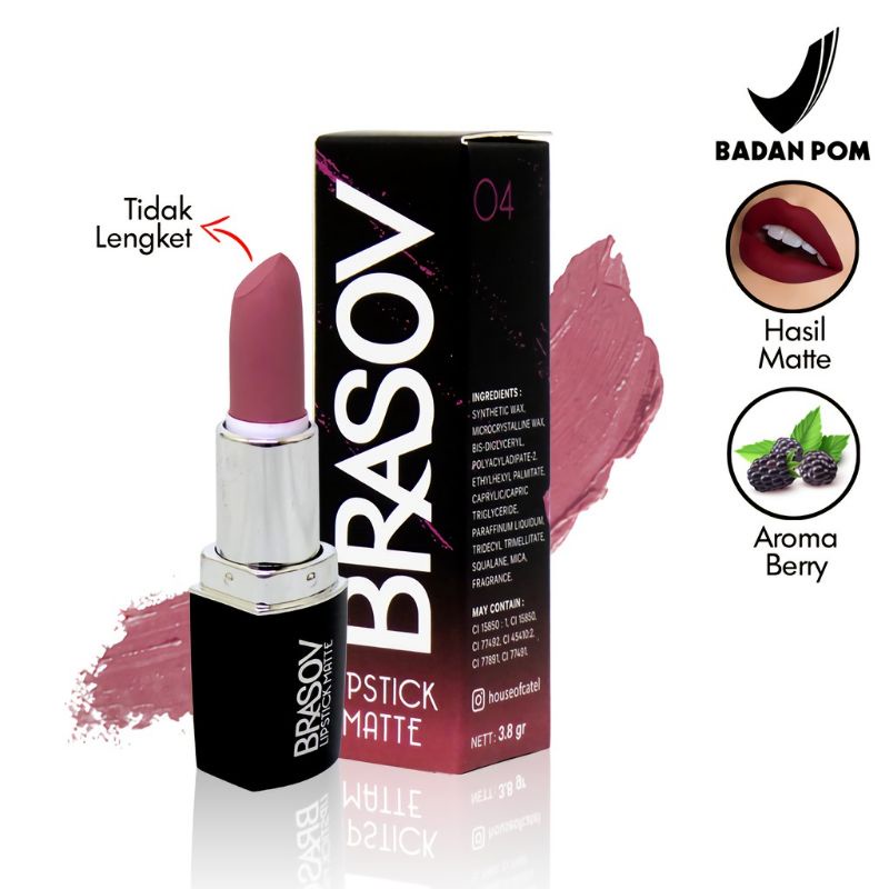 Brasov Lipstick Matte 3.8 g - Lipstik Putar | Lipstik Mate Halal