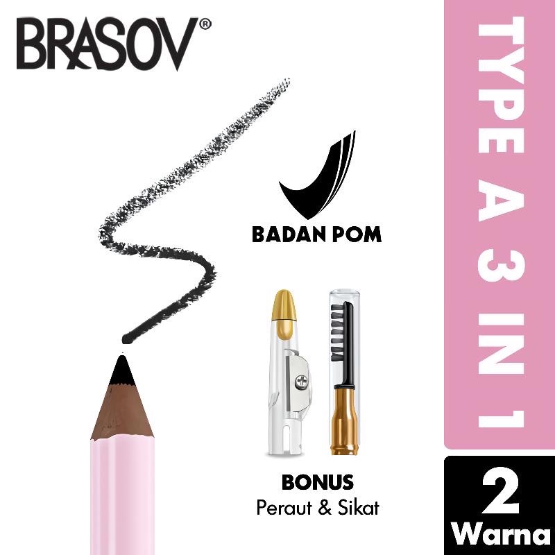 BRASOV PENSIL ALIS ORIGINAL 3in1 type A EYEBROW Pencil Rautan &amp; Sikat