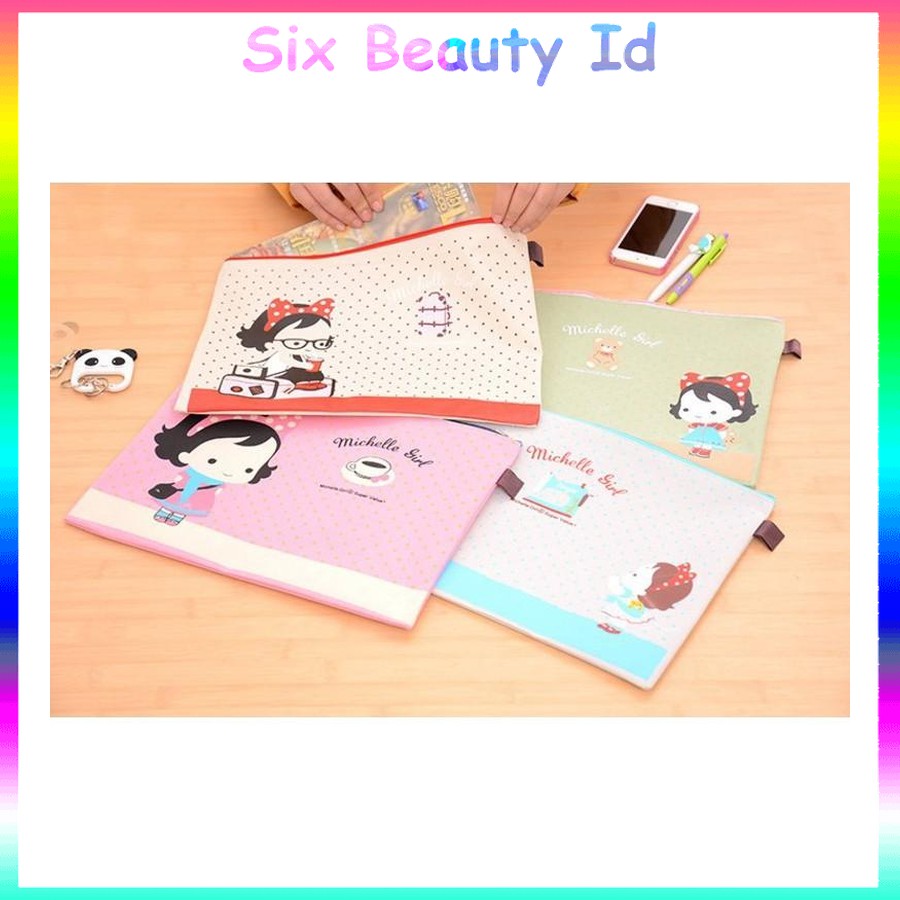 

Promo! PF16 Michelle Girl Portable A4 file Storage Pouch Bag Tempat Buku Alat Tulis