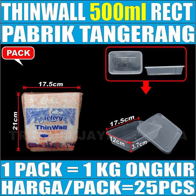 Thinwall 500ml persegi panjang 25pcs Rectangle food container box tempat kotak makanan plastik