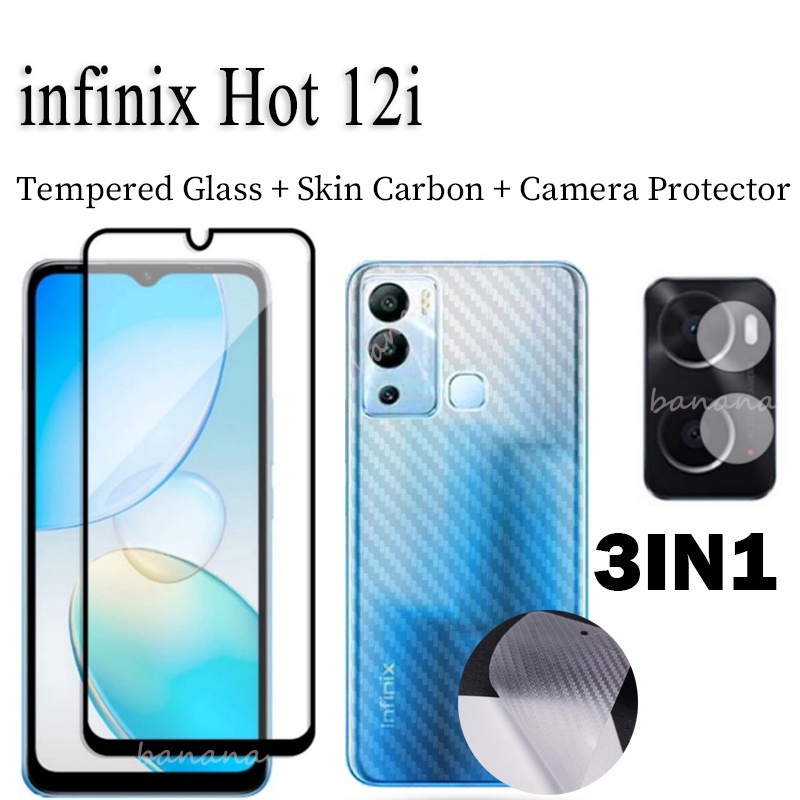 [PAKET HEMAT] For INFINIX HOT 12i Anti Gores Layar Free  Tempered Glass Camera + Skin Carbon Paket 3in1 Infinix Hot 12i Paket 2in1