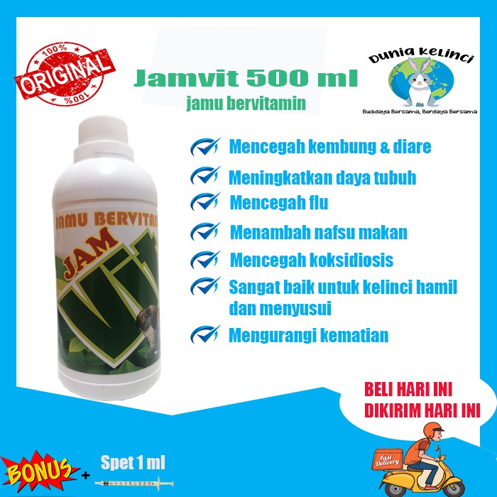 JAMU KELINCI JAMVIT 1 LITER HERBAL  BERVITAMIN MENCEGAH KEMBUNG MENCRET KOKSI FLU STRESS-Jamvit 500 ml