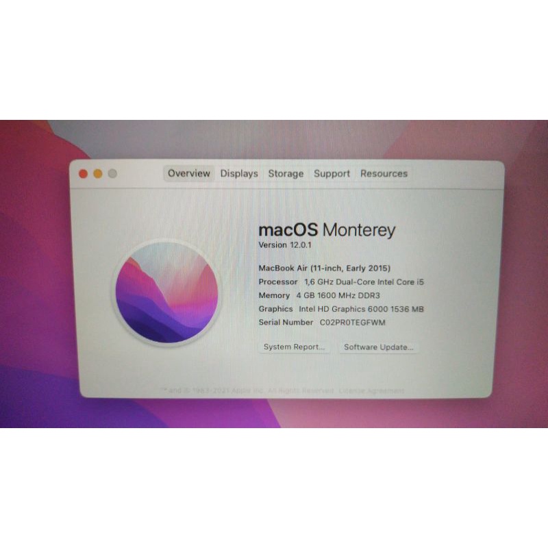 OBRAL MAC AIR 11 IN 2015 SSD 128/256 RAM 4/8 OS MONTREY  i5  MULUS