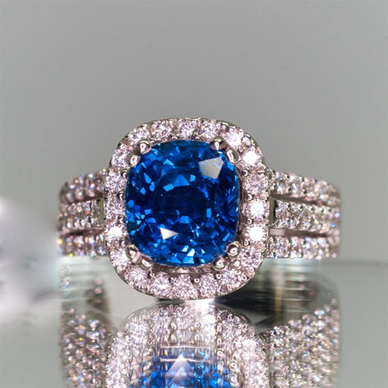 Fancyqube Cincin Pernikahan Warna Silver Biru Gaya Vintage Untuk Wanita