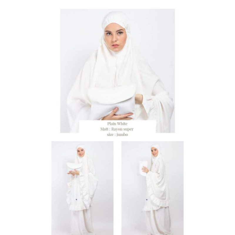 Mukena Plain White / Mukena Polos Putih Jumbo / Mukena Rayon Premium