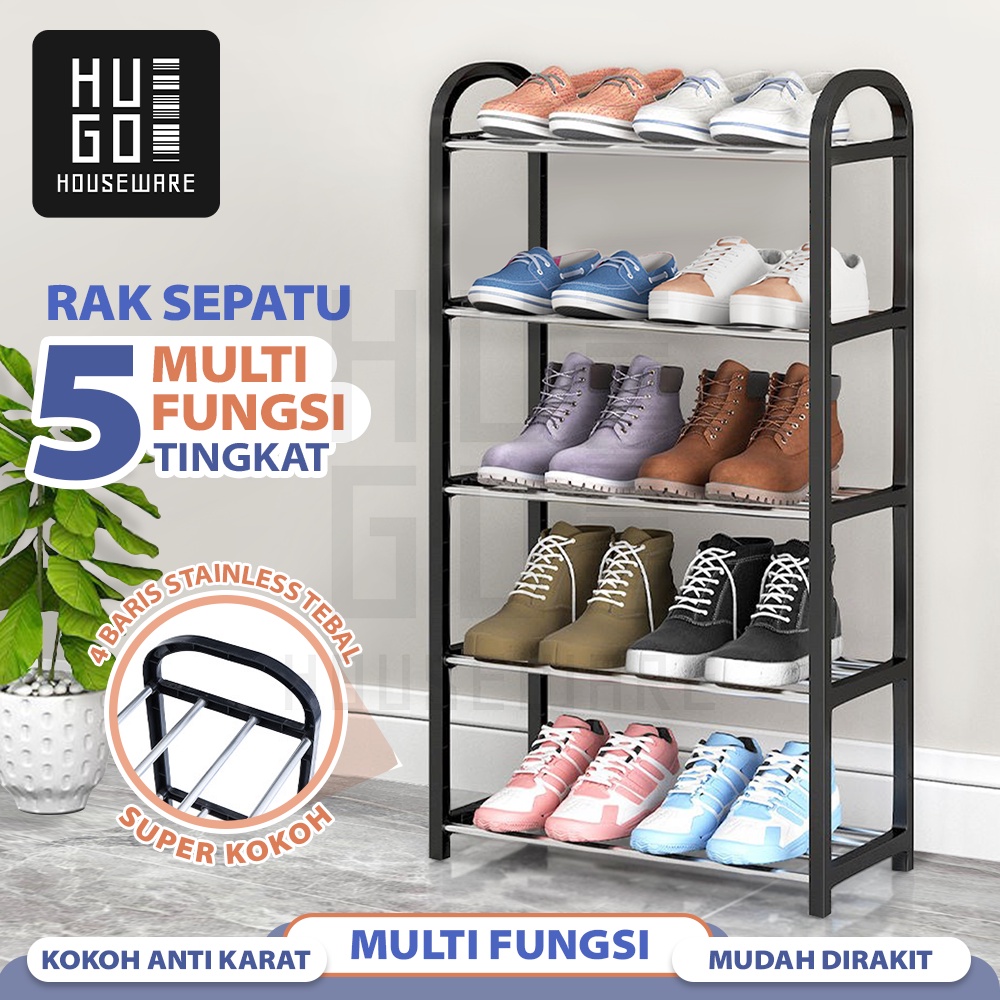 HUGO Rak Sepatu Sandal 4 dan 5 Susun Portable Serbaguna Stainless Steel