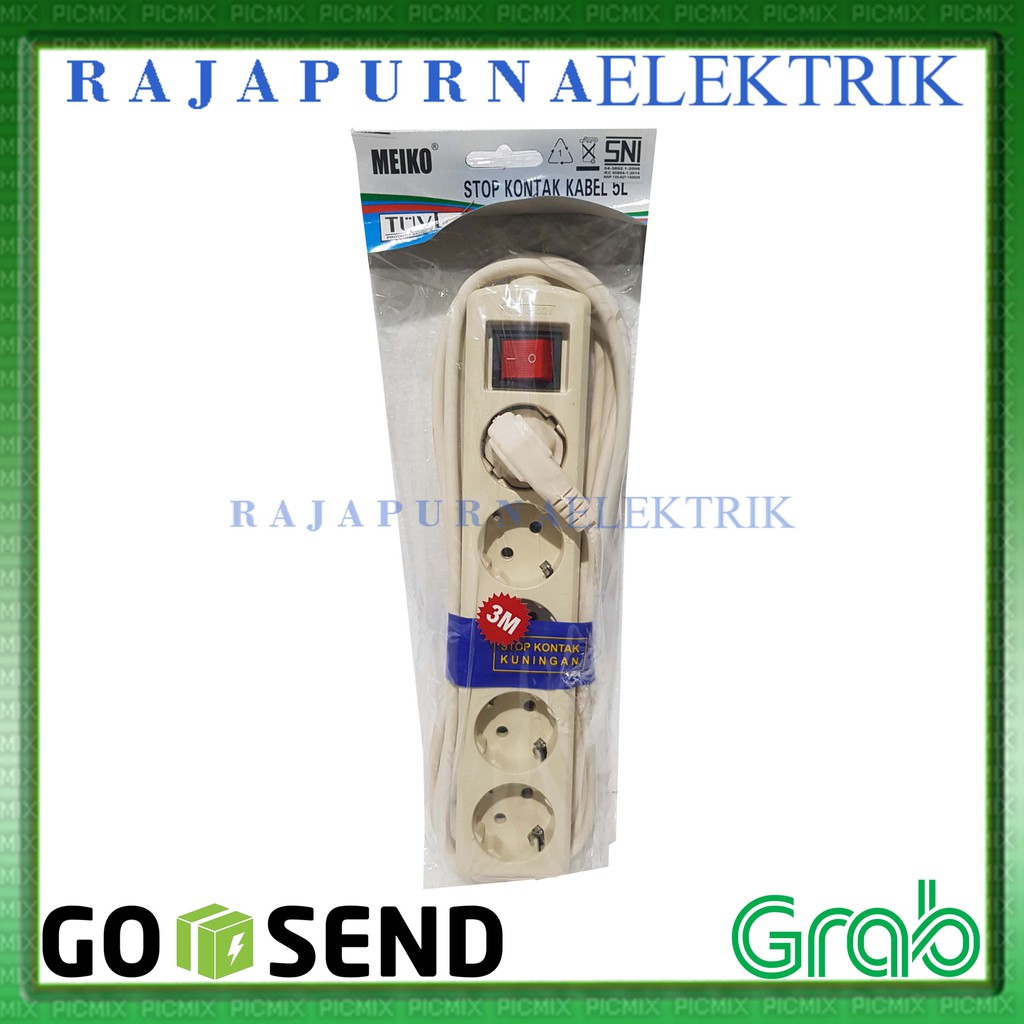 Stop Kontak 5 lubang - saklar on-off - kabel 3 meter 3m - SNI - MEIKO