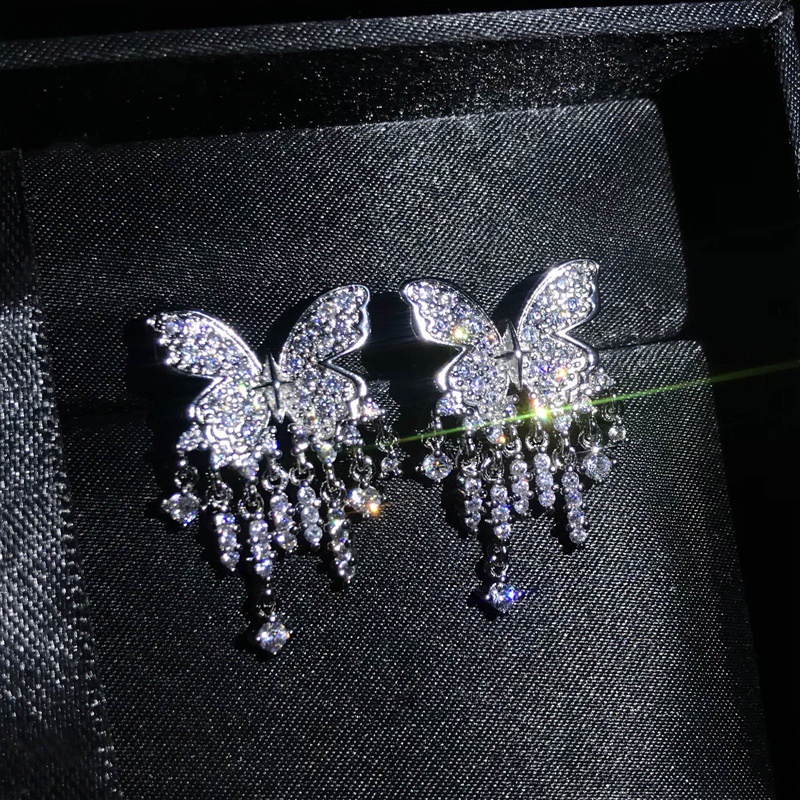 Anting Drop Zircon Bentuk Kupu-Kupu Kecil Untuk Wanita