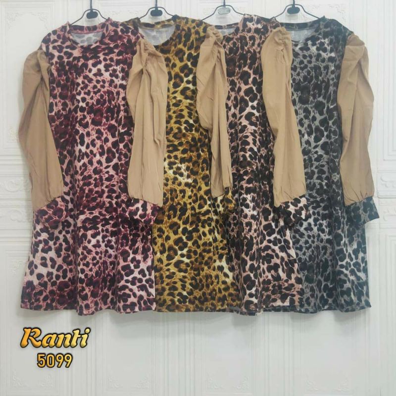Tunik Tangan Balon Motif Macan Leopard Rant