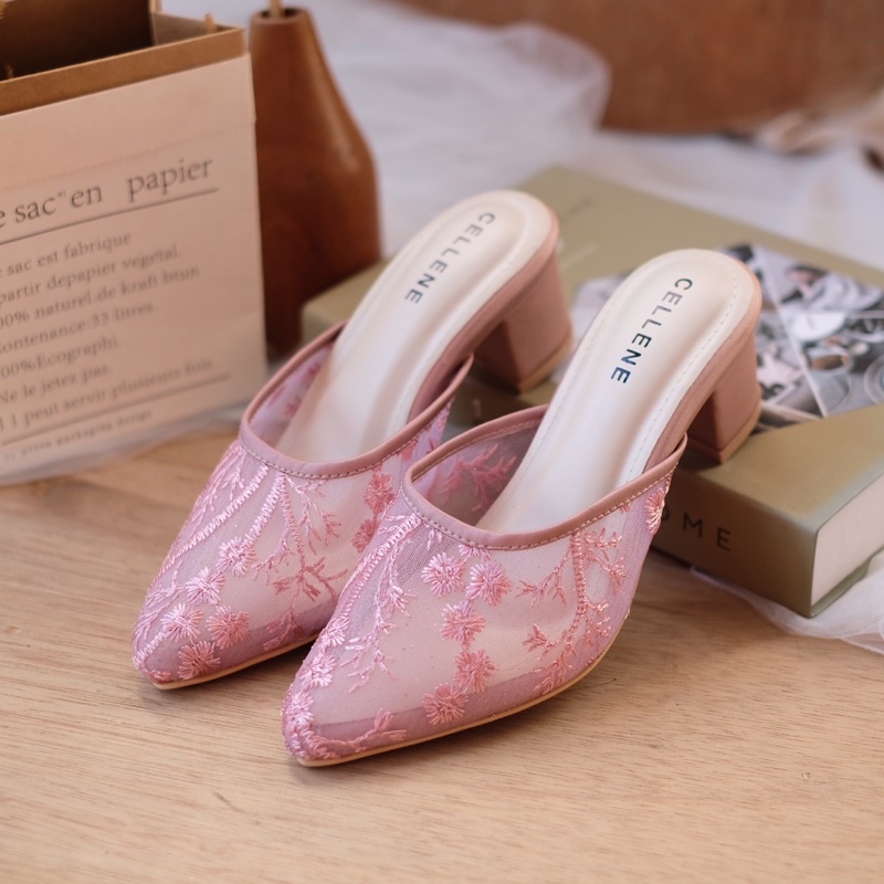 𝗖𝗘𝗟𝗟𝗘𝗡𝗘 Simplies Lacey Heels (series 3) / sepatu brokat wedding shoes hak tahu kondangan wisuda