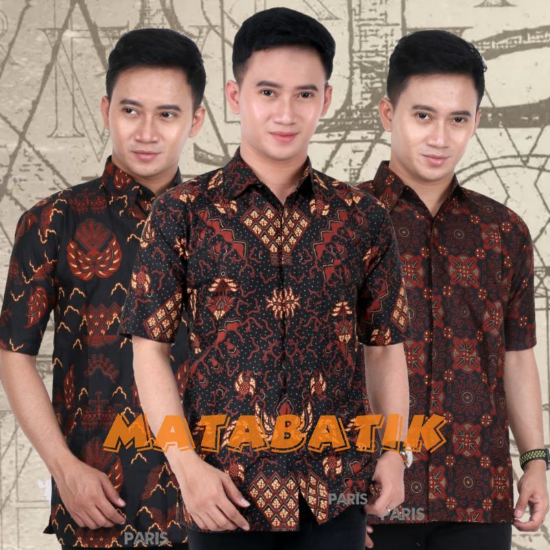 Batik Pria Lengan Pendek Premium BATIK BERKAH HRB026 motif KERATONAN Kode 002 size M L XL XXL