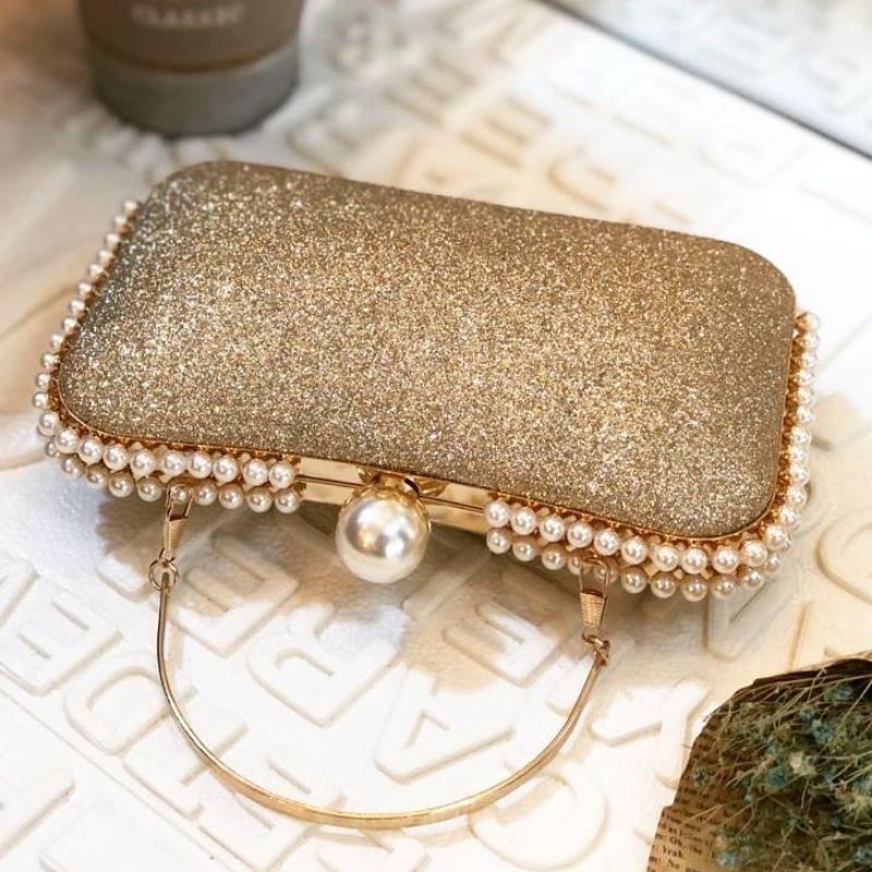 Tas Pesta Elizabeth Embellished Pearl Box Clutch