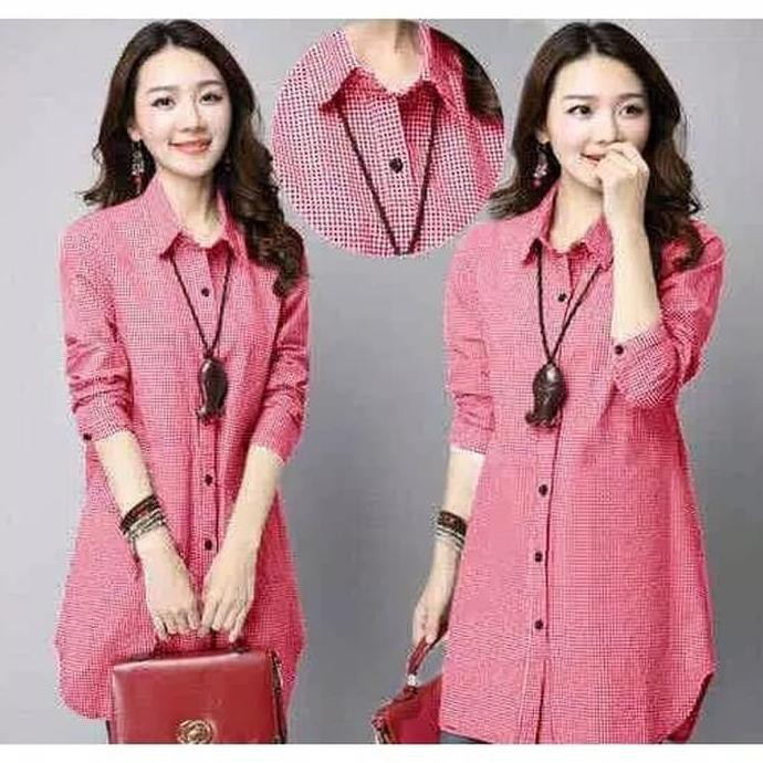 Kemeja wanita - kemeja kotak - long hem kotak
