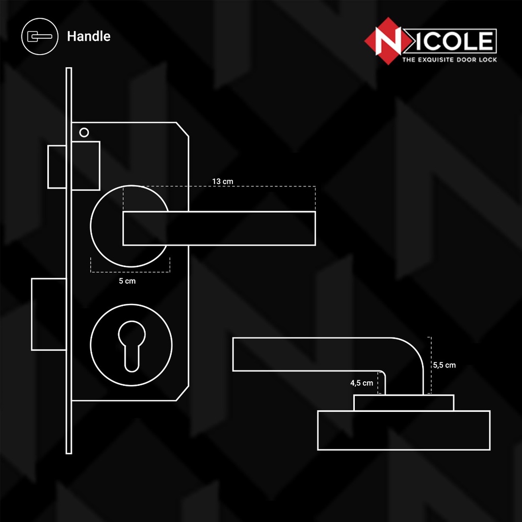 Kunci Pintu Misah Rosette Hitam Doff / Door Lever Handle Set