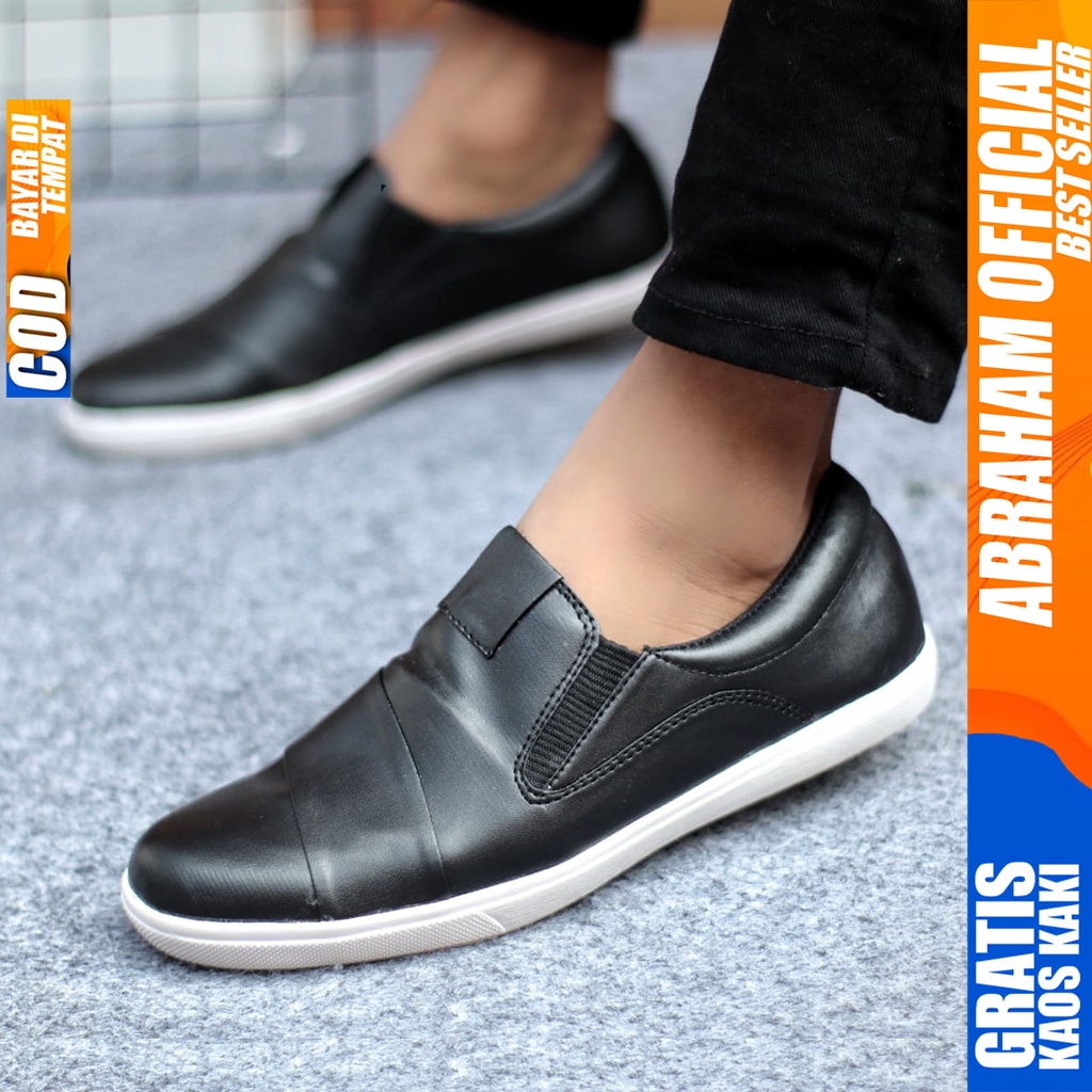 Sepatu Slip On Pria Sepatu Casual Pria Formal Kulit Pu Sepatu Pantofel Kerja Kantor Kuliah Kondangan Sepatu Slop Pria Sepatu Hitam Pria EDWIN ABRAHAM