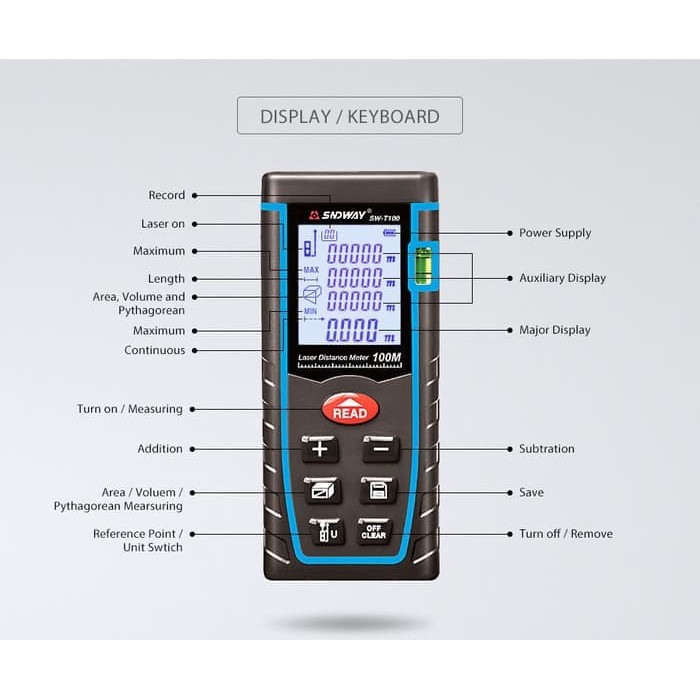 SNDWAY SW-T100 - Digital Laser Distance Meter Rangefinder - 100M