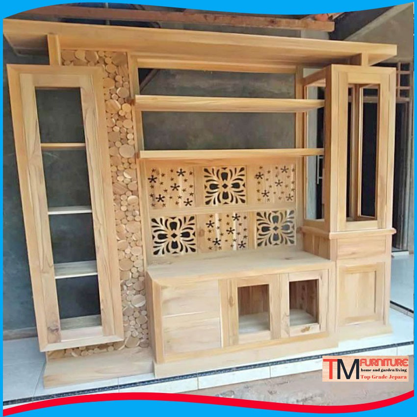 Partisi Ruangan Minimalis Kayu Jati Modern Mewah Unfinishing